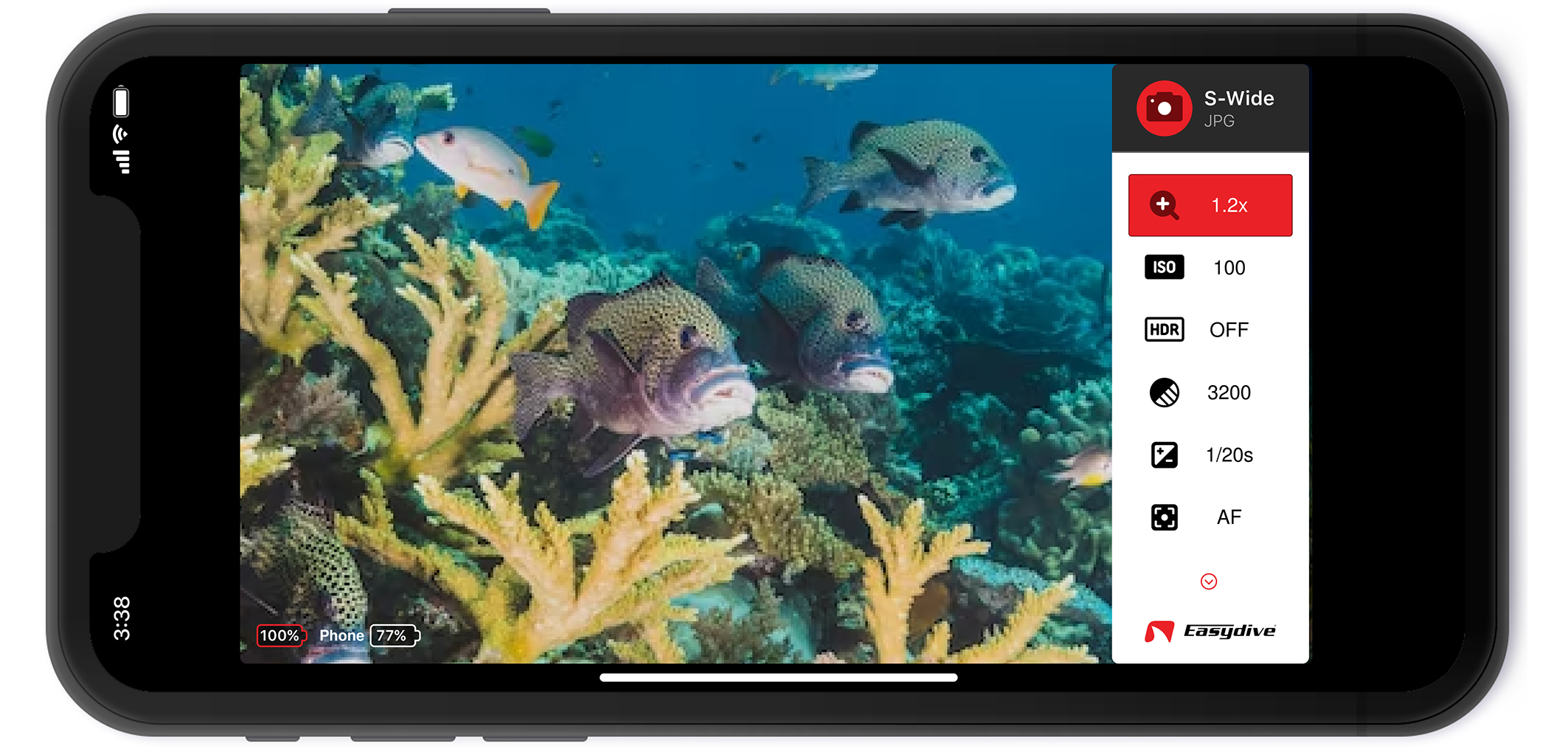 Easydive Pics App menu opened